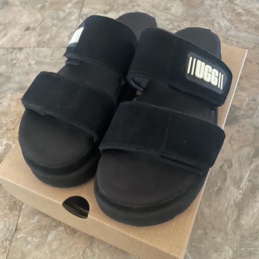COPY - UGG Women's Greer Platform Black Platform Slides Sandals 1129210 slightl…